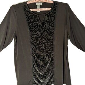 Catherines Women's Black Velvet Burnout Panel KeyholeTop SZ 0X